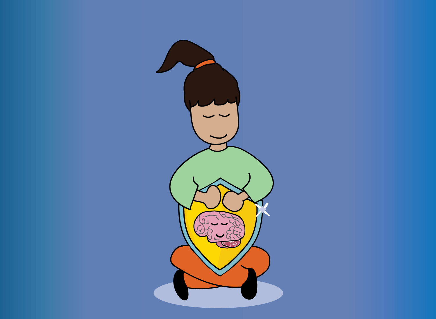 hugging the mind cartoon illustration