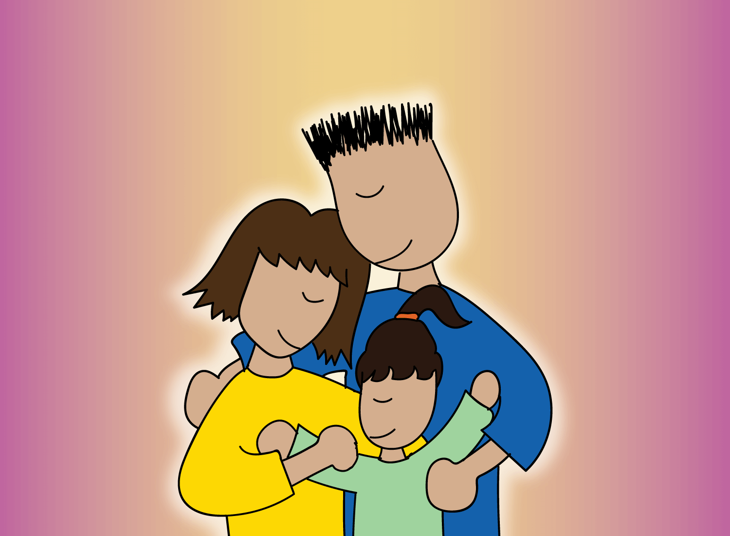 family hugging each other drawing illustration