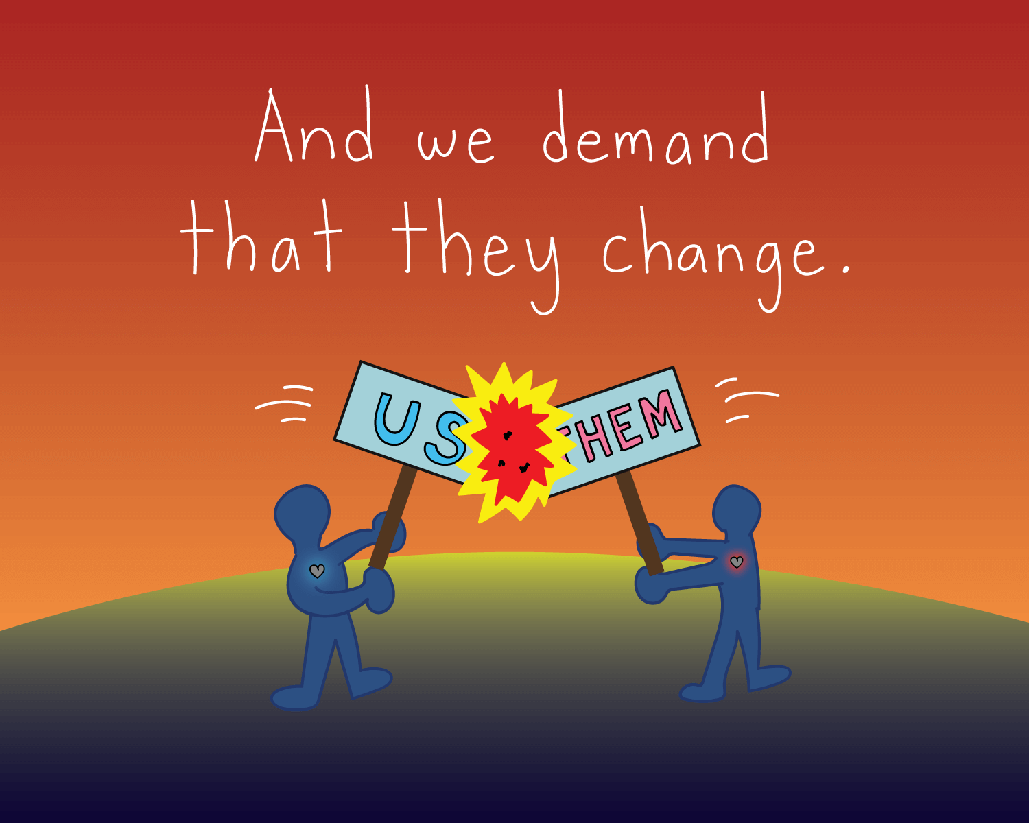 fighting each other demanding change