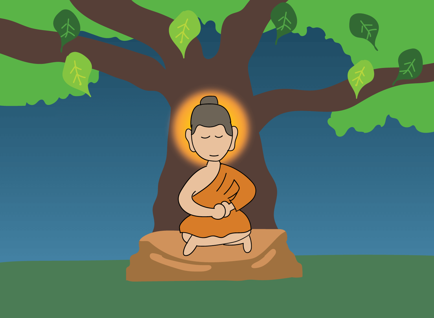 the Buddha meditating at night